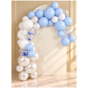 Kit d’arche de ballons réutilisable bleu pastel, blanc & nacré | 8 pièces (dont 1 gratuite)