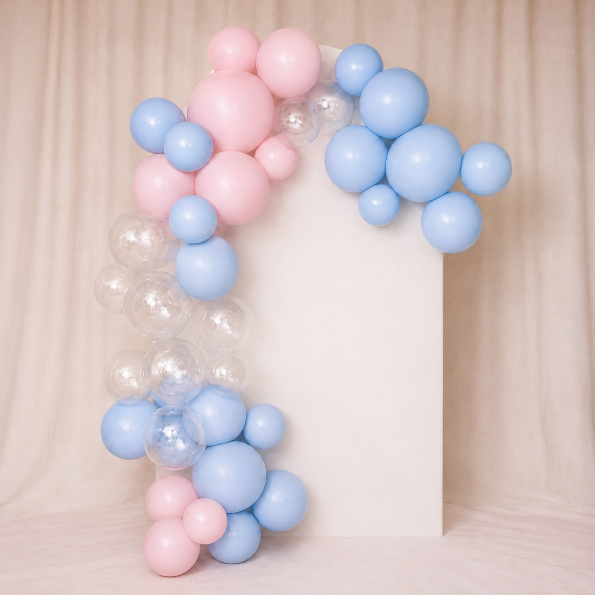 Herbruikbare Ballonnenboog Set Pastel Roze, Pastel Blauw & Transparant | 8-delig (incl. 2 Gratis)