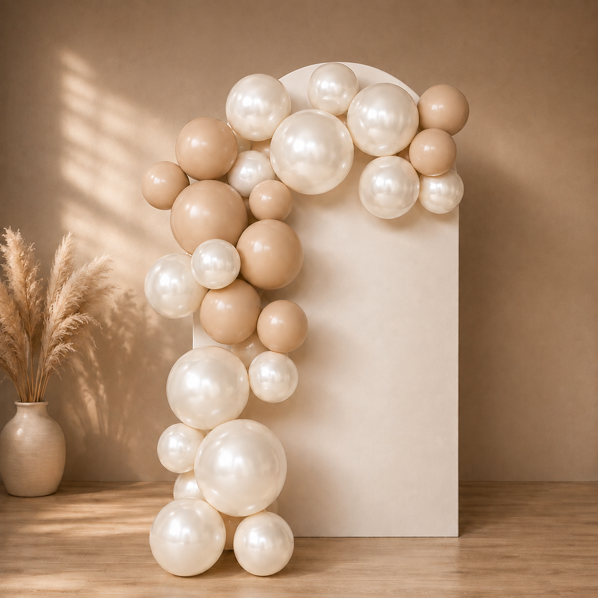 Herbruikbare Ballonnenboog Set Pearl & Beige | 5-delig (incl. 1 Gratis)