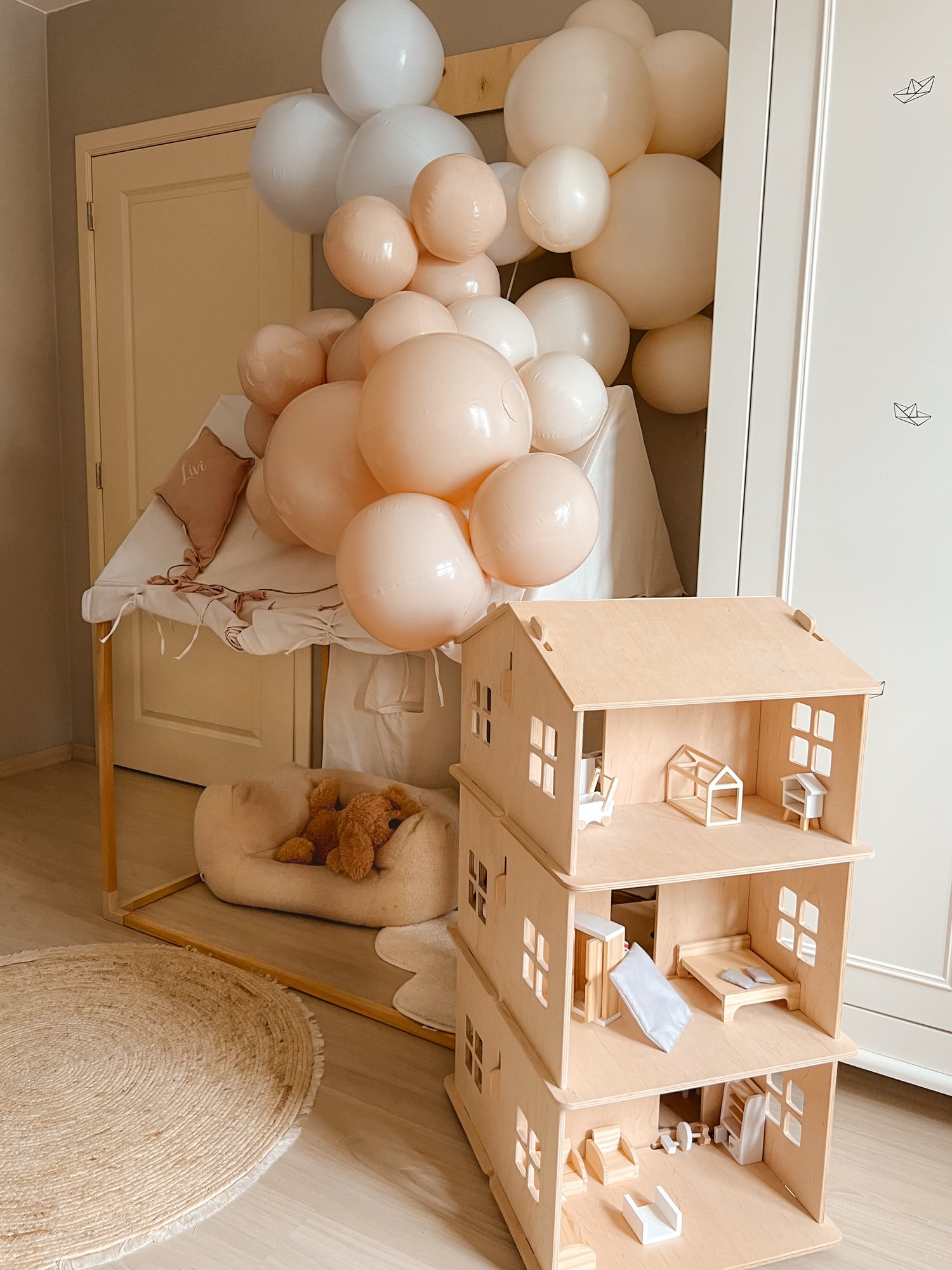 Herbruikbare Ballonslinger van 3 Beige - set van 2
